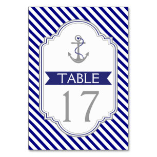 Naby Blue anchor nautiskt bröllop bordsnummer