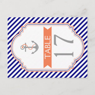 Naby blue, coral nautical bröllop bordsnummer