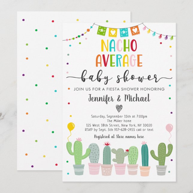 Nacho Average Baby Shower Cactus Fiesta Inbjudningar (Fram/baksida)