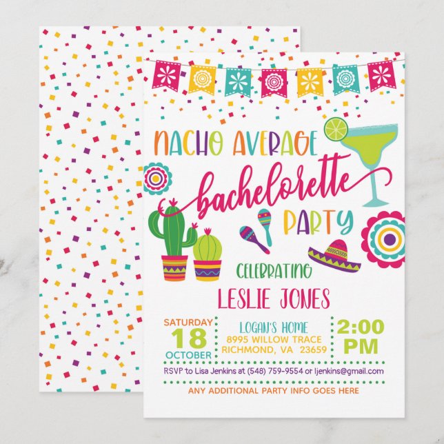 Nacho Average Bachelorette Party bjudande in - WH Inbjudningar (Fram/baksida)