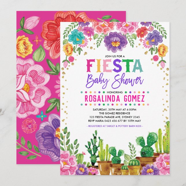Nacho Average Fiesta Blommigt Girl Baby Shower Inbjudningar (Fram/baksida)
