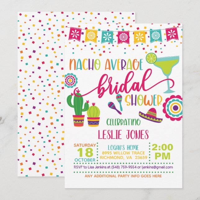 Nacho Average Inbjudningskort för möhippan - WH (Fram/baksida)