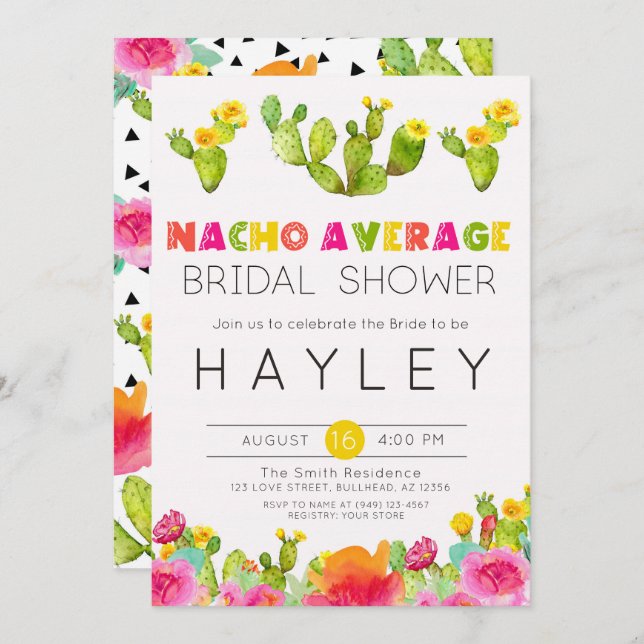Nacho Average Möhippa Fiesta Cactus Inbjudningar (Fram/baksida)
