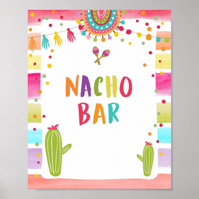Nacho Bar Mexikansk Mat Kaktus Fiesta Bordskylt Poster (Framsidan)