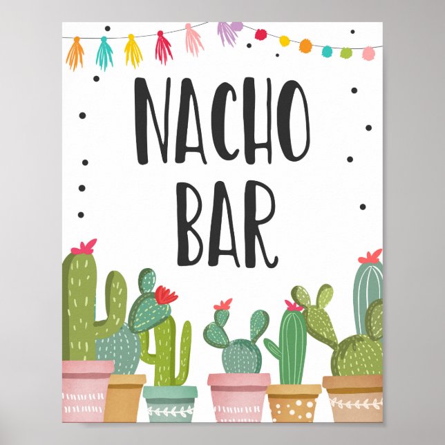 Nacho Bar Mexikansk Mat Kaktus Fiesta Bordskylt Poster (Framsidan)