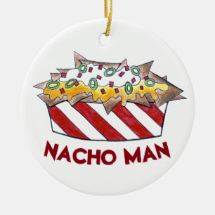 Nacho Man Funny Foodie Ballpark Cheese Nachos Julgransprydnad Keramik