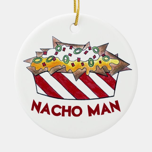 Nacho Man Funny Foodie Ballpark Cheese Nachos Julgransprydnad Keramik (Framsidan)