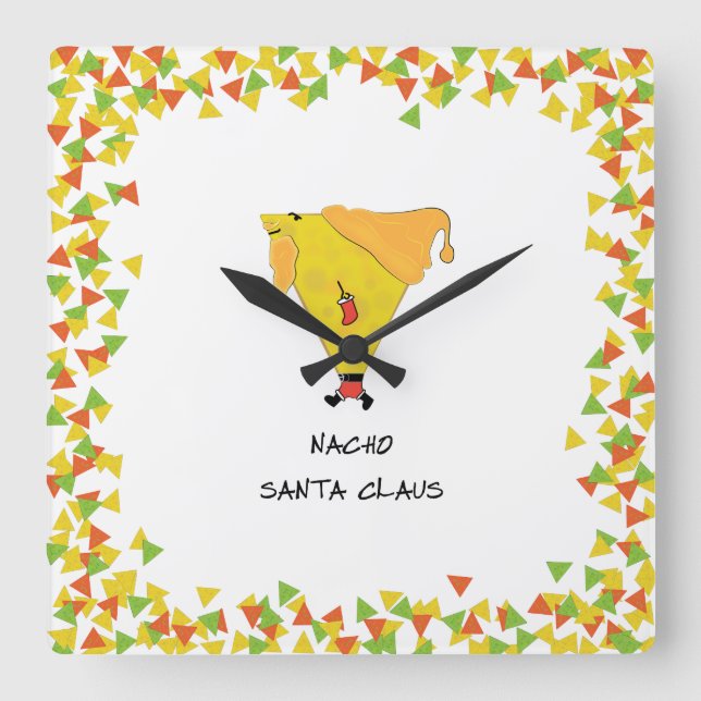 Nacho Santa med Chip Fyrkantig Klocka (Framsida)