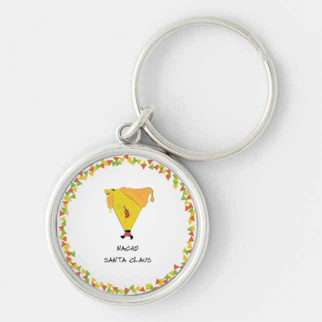Nacho Santa med Chip Rund Silverfärgad Nyckelring (Framsidan)