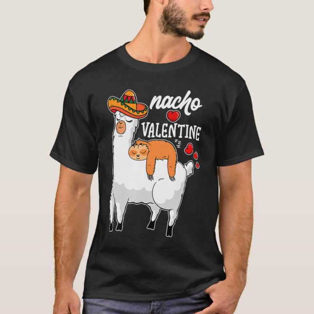 Nacho Valentine Valentine Day Sloth Riding Llam T Shirt (Framsida)