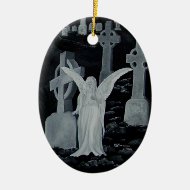 Nachts auf dem Friedhof - Engel Julgransprydnad Keramik (Framsidan)