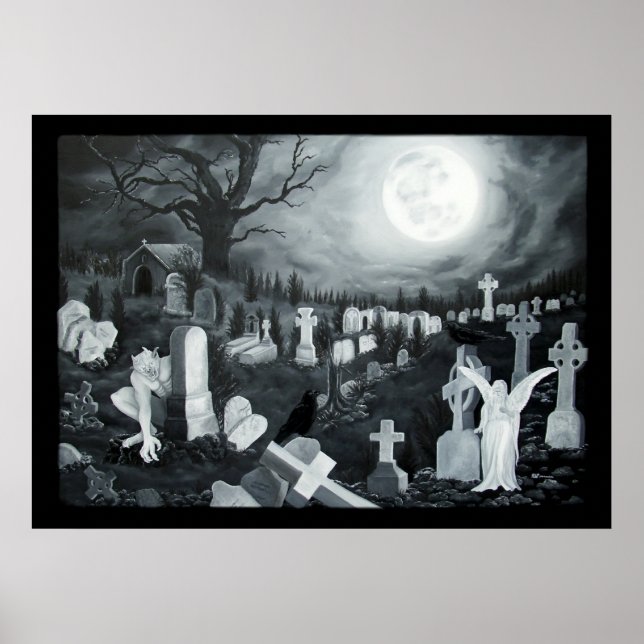 Nachts auf dem Friedhof Engel mit Teufel Poster (Framsidan)