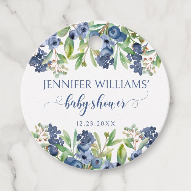 Nackmärkord till förmån för Blueberry blommigt poj Gåvor Etiketter (Framsida)