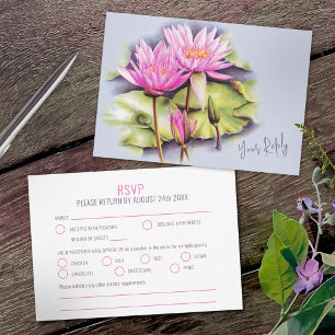 Näckros botanisk konst rosa lila blå bröllop OSA kort