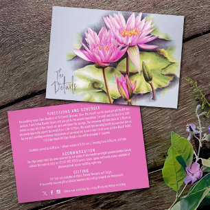 Näckros rosa blå akvarell konst bröllopsdetaljer tilläggskort