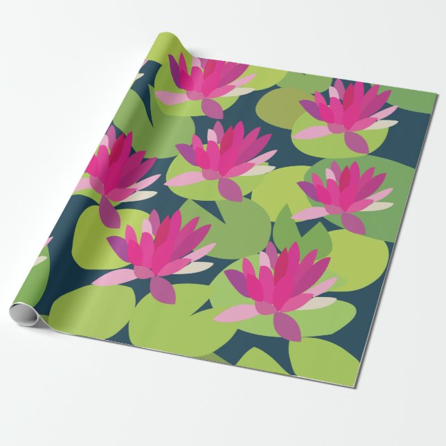 Näckros Rosa Lotusblommor Blommig Presentpapper (Utrullad)
