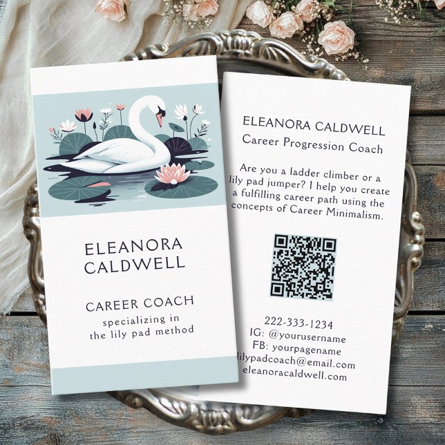 Näckrosblad Elegant Svan Karriärcoach Visitkort (Lily Pads Elegant Swan Career Coach Business Card)