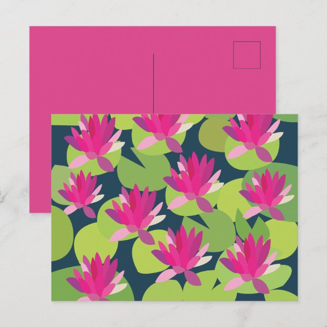 Näckrosblad Näckros Rosa Lotusblommor Blommig Vykort (Fram/baksida)