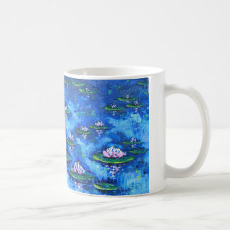 Näckrosmålning, blommakonst, blommar kaffemugg