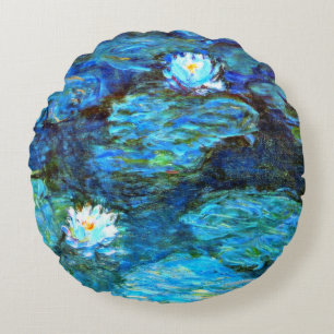 Näckrosor (blå) av Claude Monet Rund Kudde