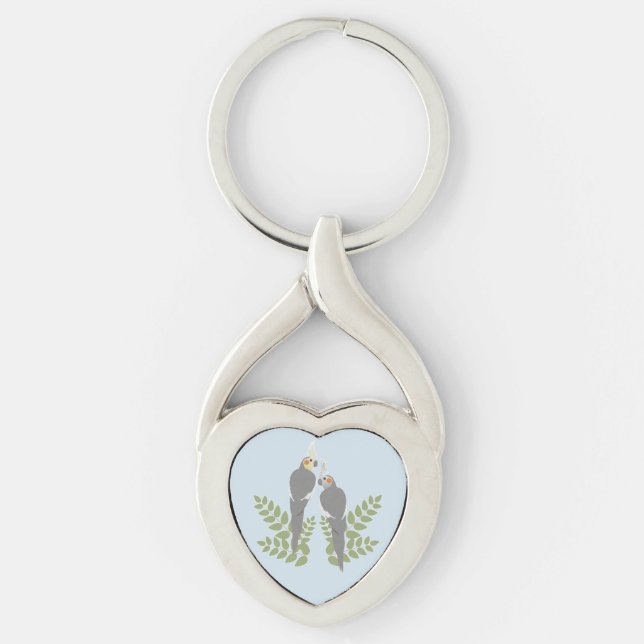Näckrosparakitpar Twisted Heart Silverfärgad Nyckelring (Framsidan)