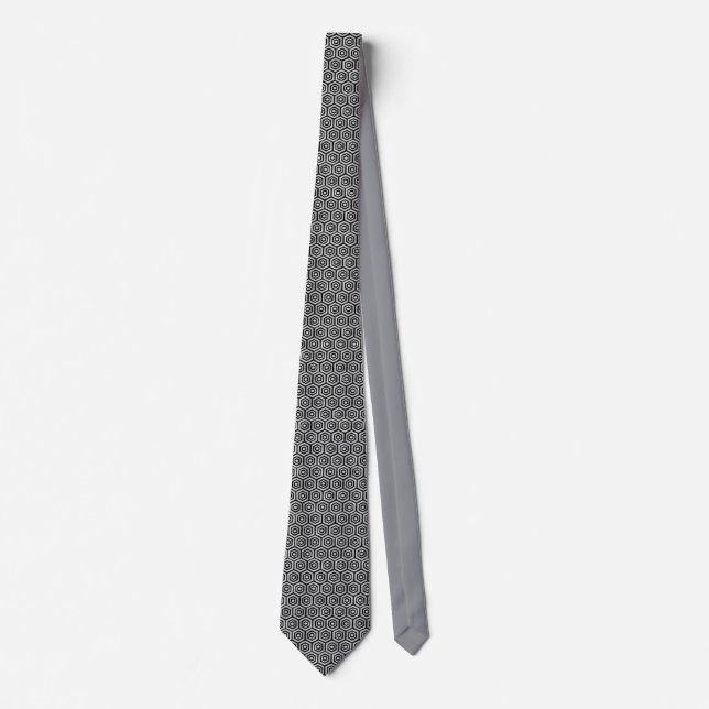 Nackties Svart Vitt Hexagon Geometriskt Mönster Slips (Framsida)