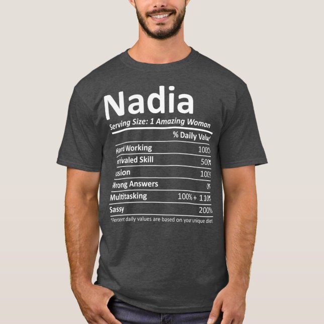 NADIA Nutrition Personalized Name Funny Gift T Shirt (Framsida)
