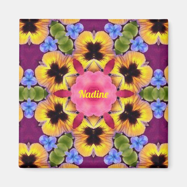 NADINE~ Abstract Pansy ~ Pink Blue Purple Yellow  Magnet (Framsidan)