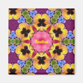 NADINE~ Abstrakt pensé ~ Rosa Blå Lila Gul Magnet