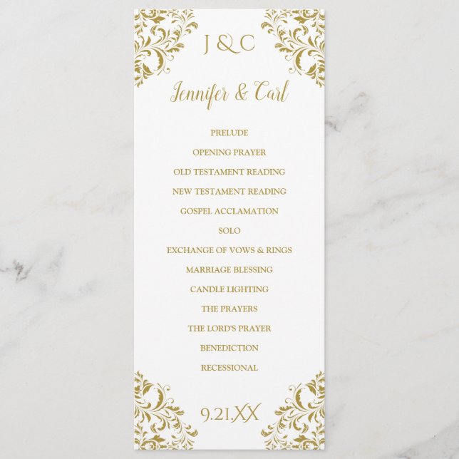 Nadine Bröllopsprogram - Tea-Length (Guld) Program (Framsida)