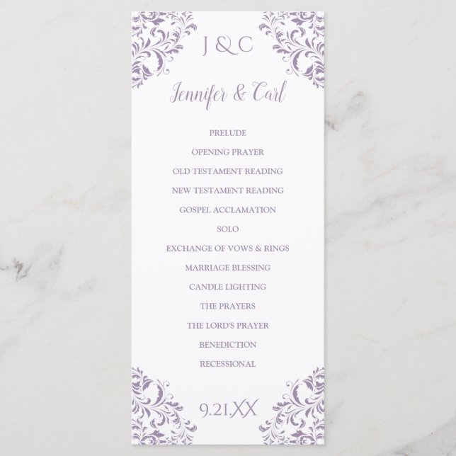 Nadine Bröllopsprogram | Tea-Length (Lavendel) Program (Framsida)