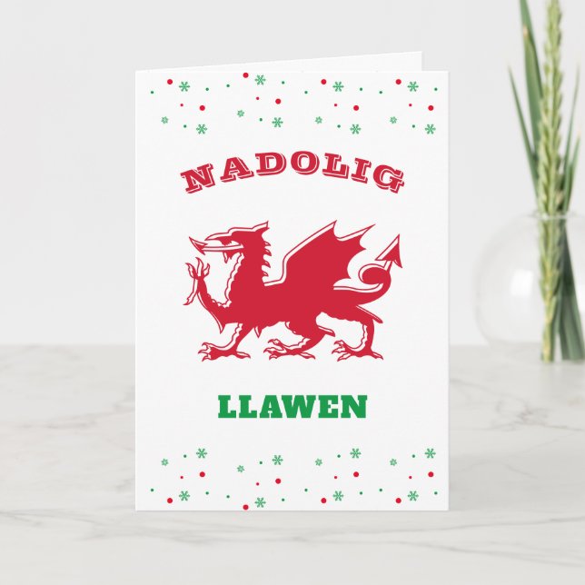 Nadolig Llawen God jul Red Welsh Dragon Helgkort (Framsida)