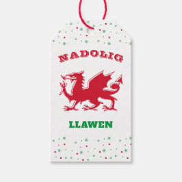 Nadolig Llawen Red Welsh Dragon God jul Presentetikett