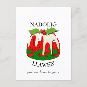 Nadolig Llawen WALES Welsh God jul Pudding Vykort