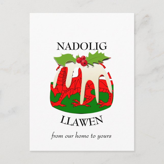 Nadolig Llawen WALES Welsh God jul Pudding Vykort (Framsida)
