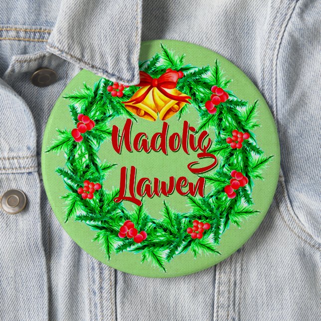 Nadolig Llawen Welsh God jul badge Knapp (In Situ)