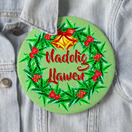 Nadolig Llawen Welsh God jul badge Knapp