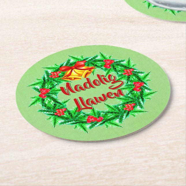 Nadolig Llawen Welsh God jul Underlägg Papper Rund (Vinklad)