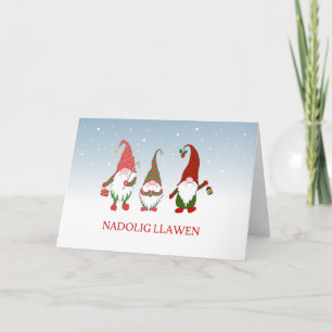Nadolig Llawen Welsh Three Roligt Gnomes in Snö Helgkort