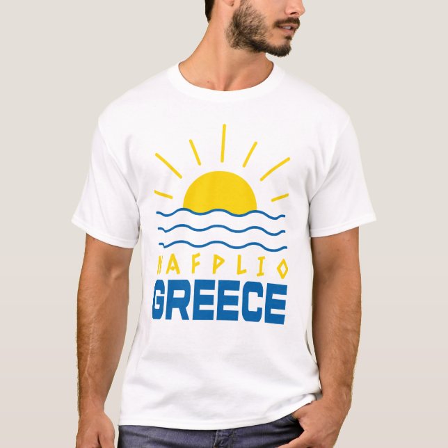 Nafplio Greece Sunshine and Sea Manar White T Shirt (Framsida)