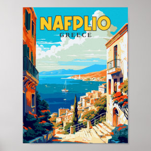 Nafplio Greece vintage resor illustration Postcar Poster