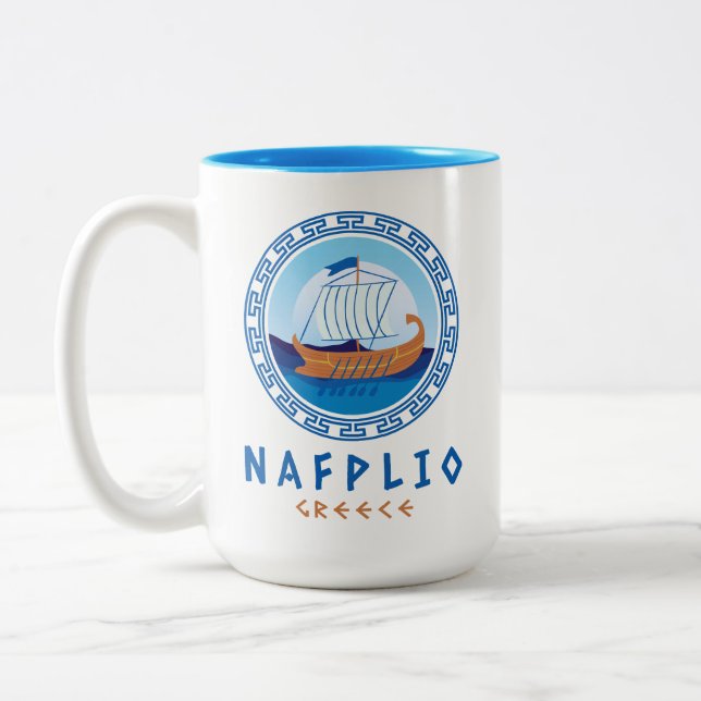 Nafplio, Grekland Grekisk fartygsdesign Två-Tonad Mugg (Vänster)