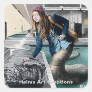 Naga Explorer World Travel Fantasy Art Stickers Fyrkantigt Klistermärke