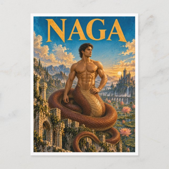 Naga, gotisk fantasimonster vykort (Framsida)