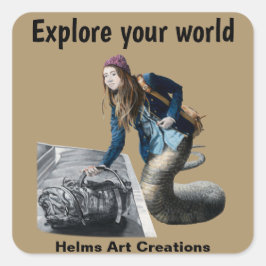 Naga utforskar världsresefantasy Art Stickers Fyrkantigt Klistermärke