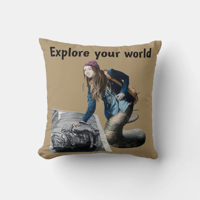 Naga utforskar World Travel Fantasy Art Pillow Kudde (Framsida)