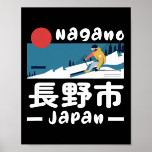 Nagano Japan skidort skidåkning japanska alperna r Poster