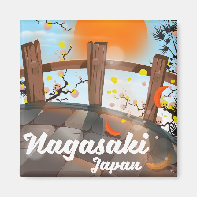 Nagasaki japansk blomaffisch. magnet (Framsidan)