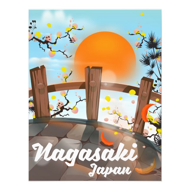 Nagasaki japansk blomsterplakat. fototryck (Framsidan)