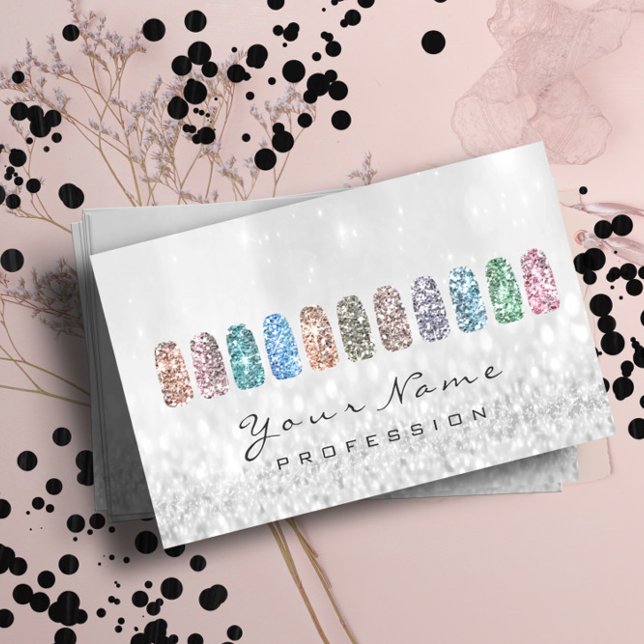Nagel Art Glitter Metallic Glam Rosa Silver Grått Visitkort (Nails Art Glitter Metallic Glam Pink Silver Gray Business Card)